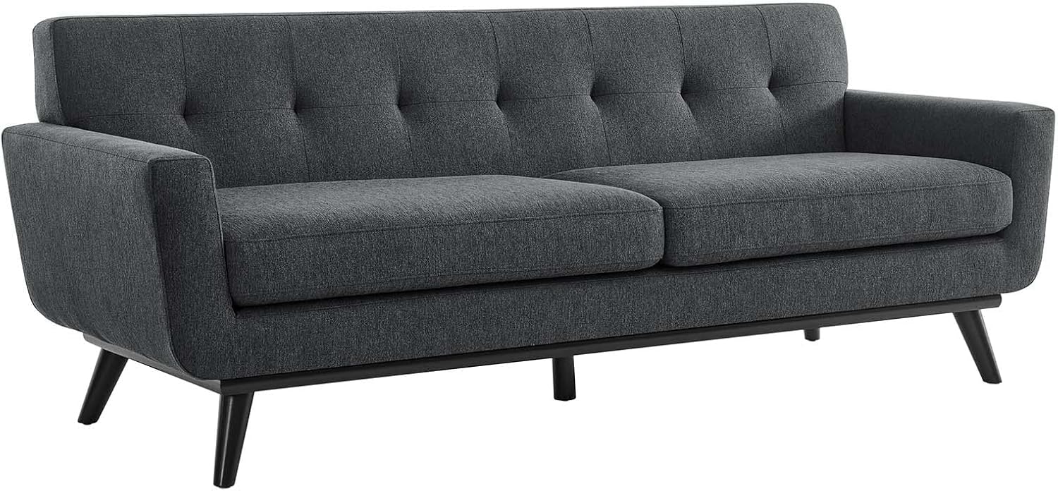 Modway Engage Mid-Century Modern Herringbone Fabric Sofa in Charcoal