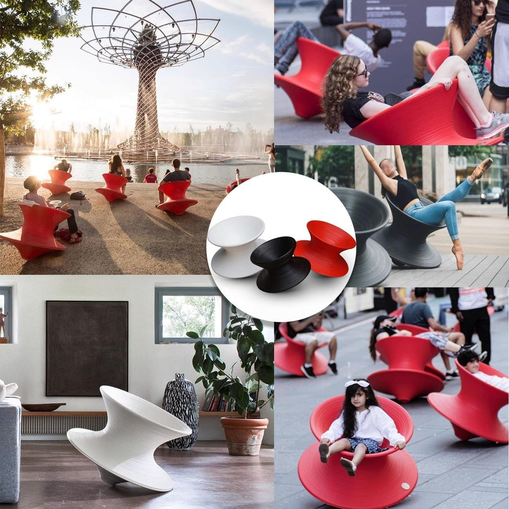 Modern Red Fiberglass Rotating Gyro Spun Chair, 360 Swivel, Indoor/Outdoor, 220 lbs Capacity