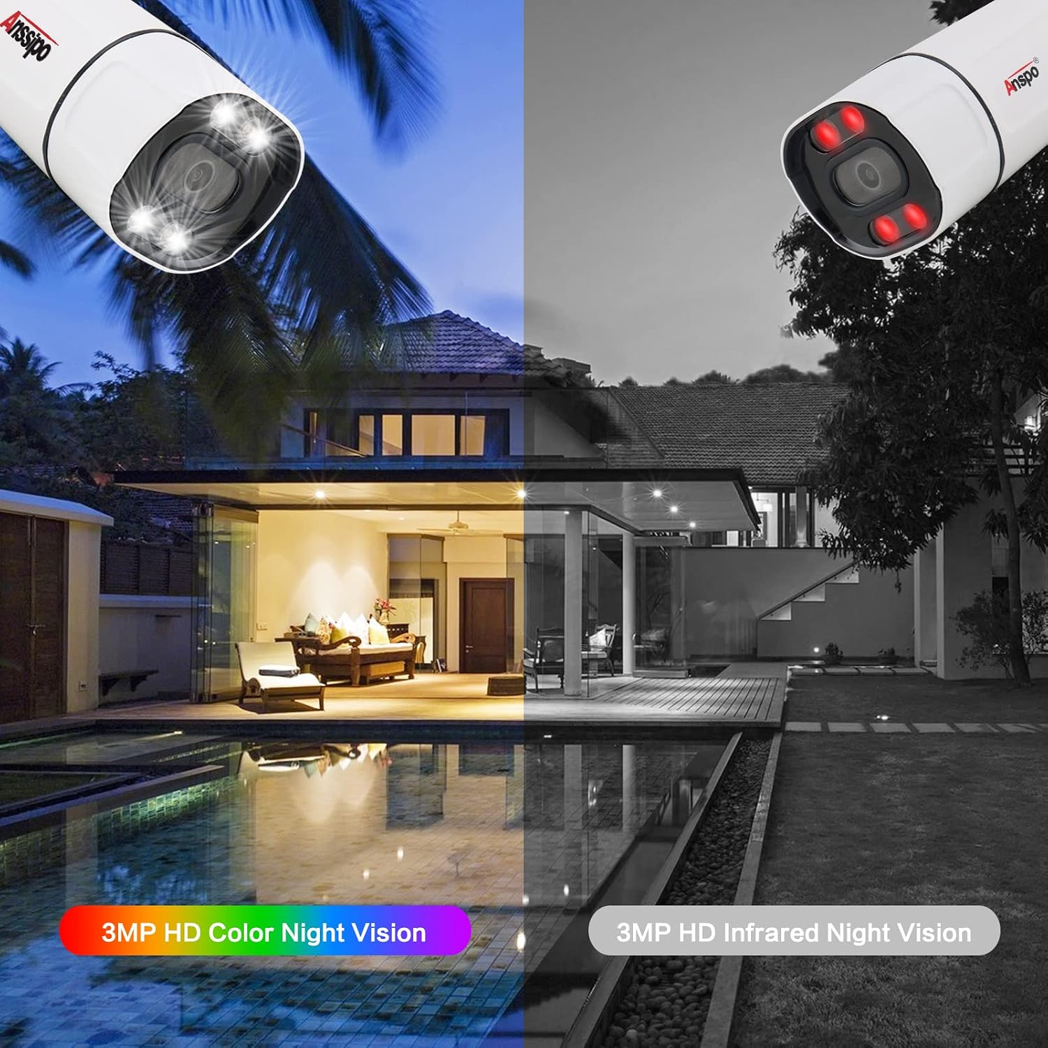 4K WiFi Security Camera System, 4X 3MP Plug-in Home Security Cameras 24/7 Recording, Dual Warning 8 Channel 265+ WiFi NVR, NO Hard Drive, 2 Way Audio, AI Detection, Color Night Vision