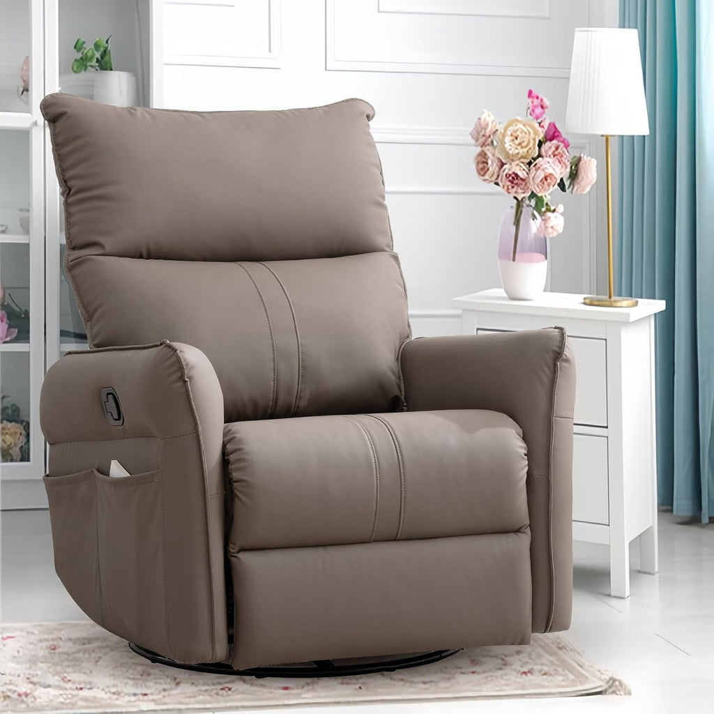 cinkehome Swivel Rocker Recliner Chair, Modern Faux Leather Manual Recliner, Glider Recliner, 360 Swivel, 30 Rocking, Relaxing, Living Room, Bedroom