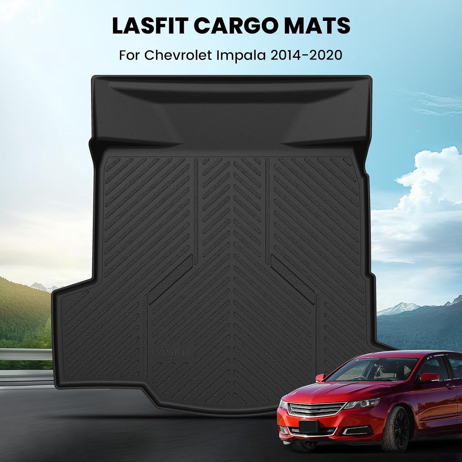 LASFIT Trunk Mat for Chevrolet Chevy Impala 2014-2020 (Not Fit Equipped with The Auto Stop/Start System), All Weather TPE Custom Fit Cargo Mat Trunk Liner for Chevy Impala Accessories, Black