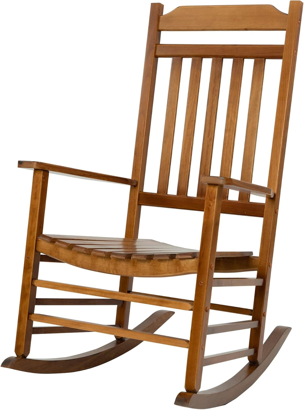Kozyard Wooden Rocking Chair, Solid Wood Outdoor Rocker Chair with High Back & Slatted Seat, Ergonomic Porch Rocking Chair for Patio, Balcony, Garden, Indoor Outdoor Use (Natural)