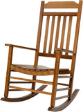 Kozyard Wooden Rocking Chair, Solid Wood Outdoor Rocker Chair with High Back & Slatted Seat, Ergonomic Porch Rocking Chair for Patio, Balcony, Garden, Indoor Outdoor Use (Natural)