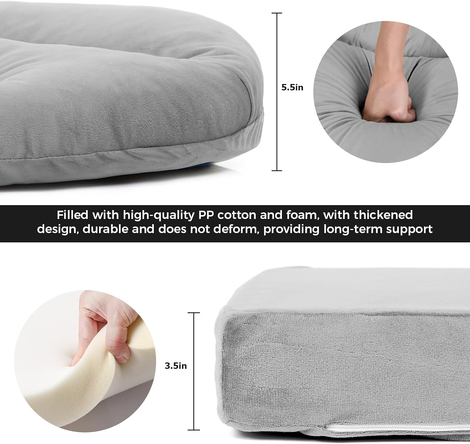 ANMINY 5pcs Glider Rocker Replacement Cushions Set Pack of 2 - Thickened Velvet Glider Rocking Chair Cushions with 29 inch High Backrest & Side Pockets for Indoor Nursery, Washable & Non Slip, Gray