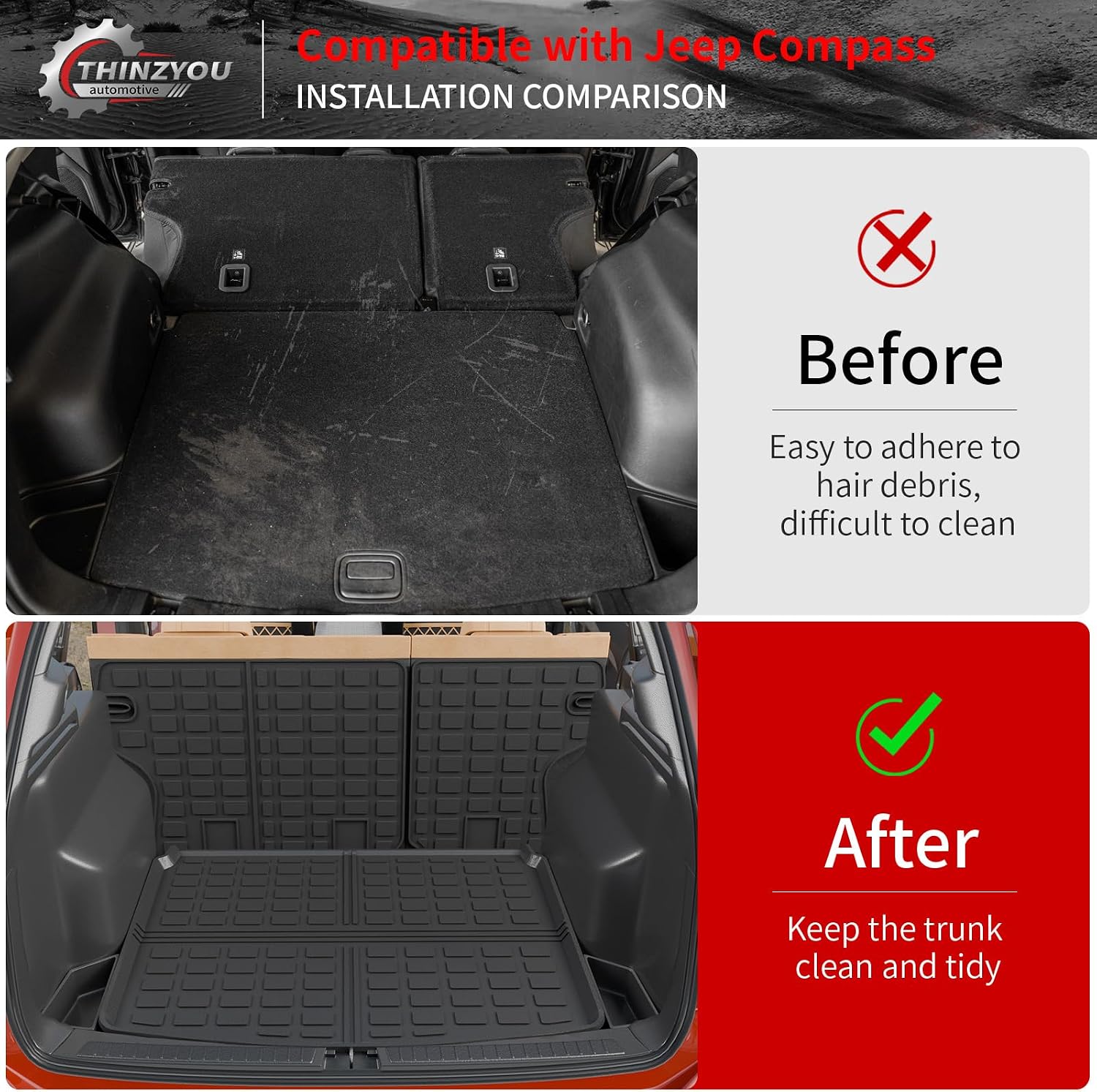 Floor Mats Compatible with 2017-2025 2026 Jeep Compass Trunk Mat Cargo Liner Cargo Mat TPE All Weather Back Seat Cover Protector 2024 Compass Accessories (Trunk Mat+Backrest Mats+Floor Mats)