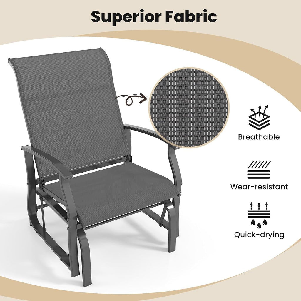 Giantex 4-Pack Outdoor Glider Rocking Chairs, Rockers with Ergonomic Backrest & Seat, Extra Armrests, Metal Frame, Anti-Scratch Foot Pads, Load 350Lbs, Patio Gliders for Porch, Yard, Garden, Grey