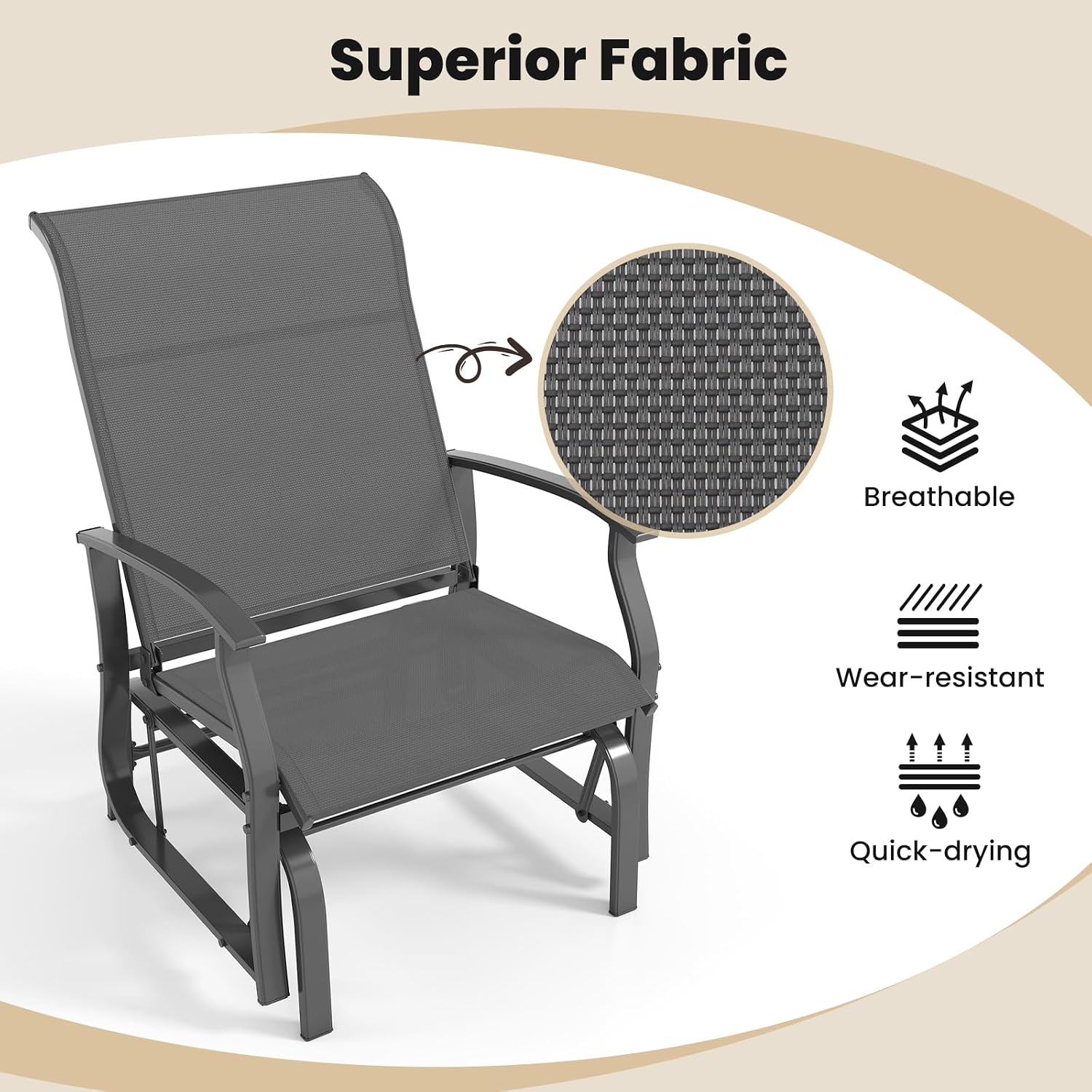 Giantex 2-Pack Outdoor Glider Rocking Chairs, Rockers with Ergonomic Backrest & Seat, Extra Armrests, Metal Frame, Anti-Scratch Foot Pads, Load 350Lbs, Patio Gliders for Porch, Yard, Garden, Grey