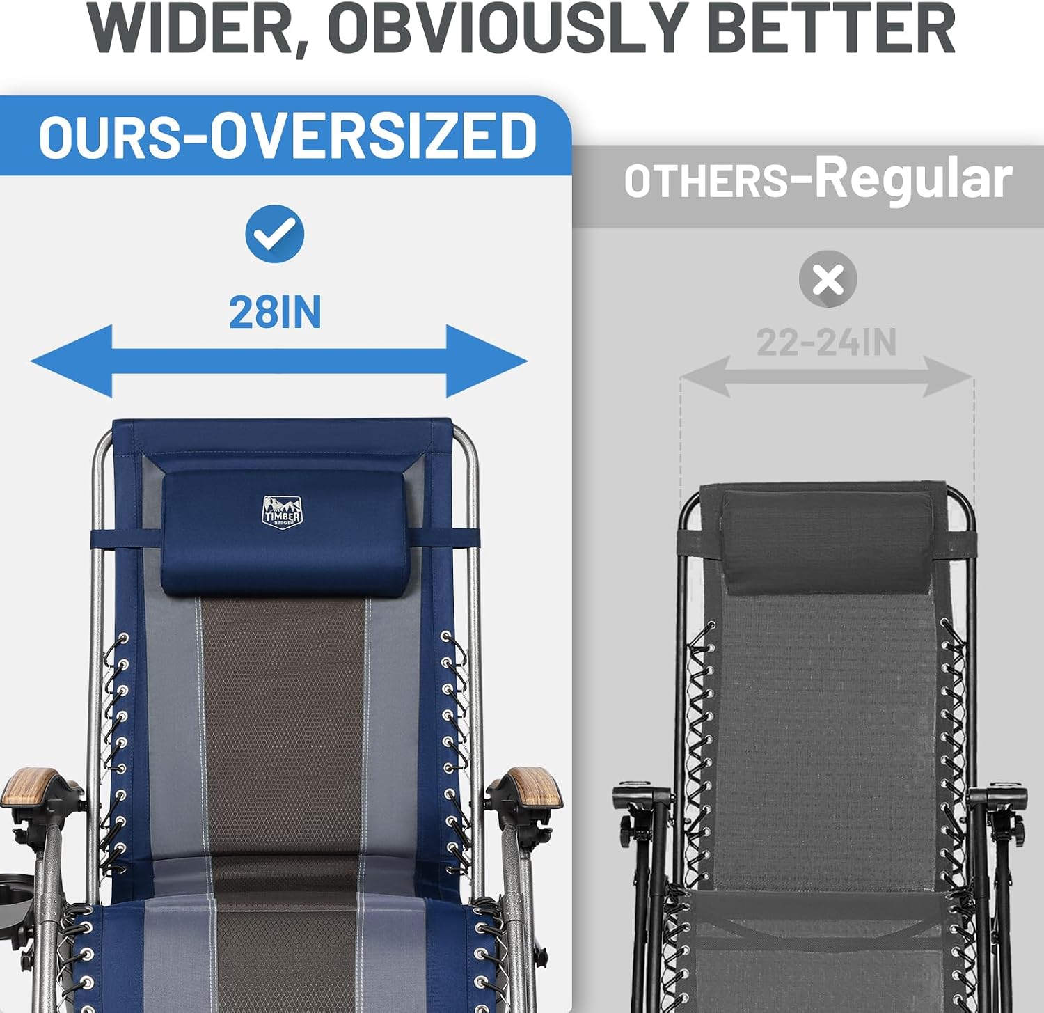 Timber Ridge Oversized Zero Gravity Chair, Padded Reclining Lounge Chair with Adjustable Headrest & Cup Holder, Heavy Duty Support 350 lbs, Foldable for Camping, Lawn, Outdoor & Indoor