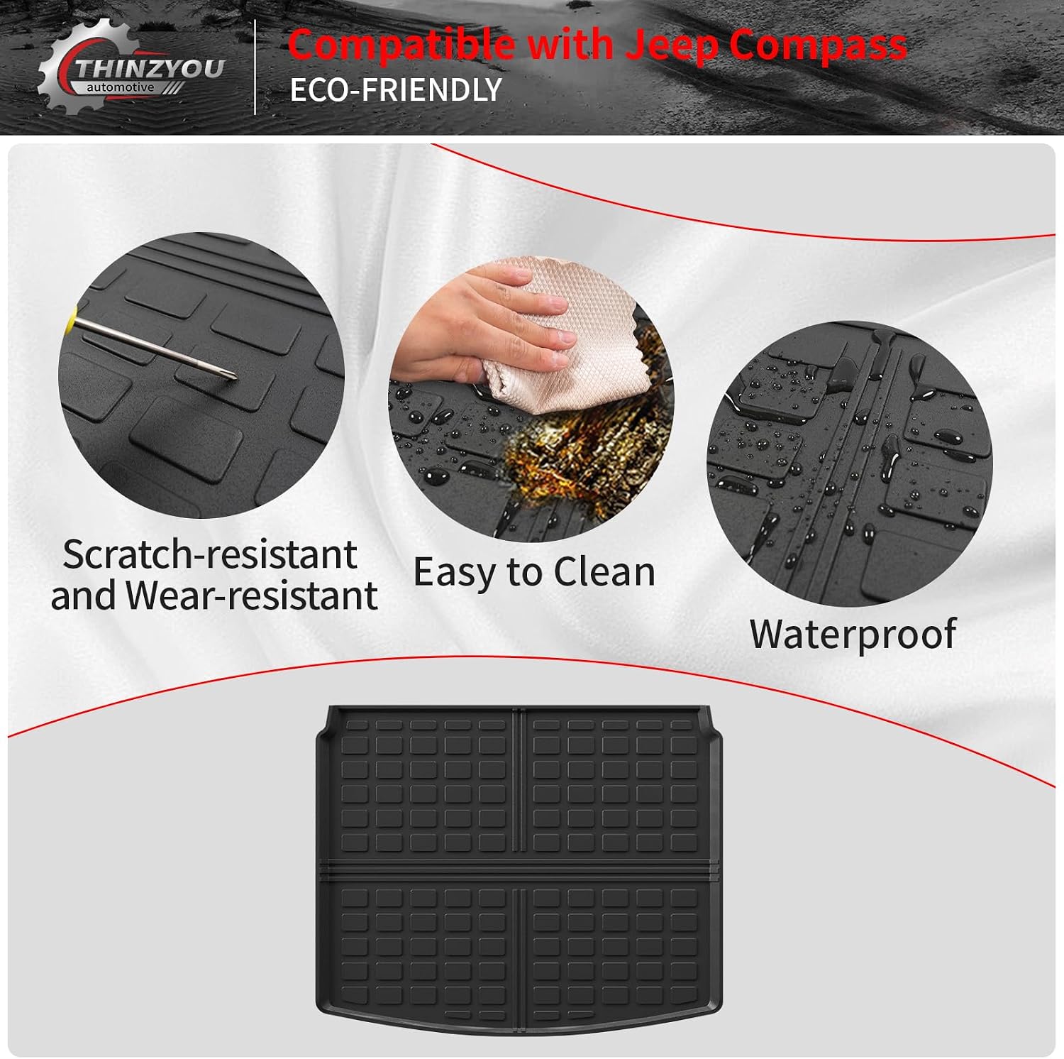 Floor Mats Compatible with 2017-2025 2026 Jeep Compass Trunk Mat Cargo Liner Cargo Mat TPE All Weather Back Seat Cover Protector 2024 Compass Accessories (Trunk Mat+Backrest Mats+Floor Mats)