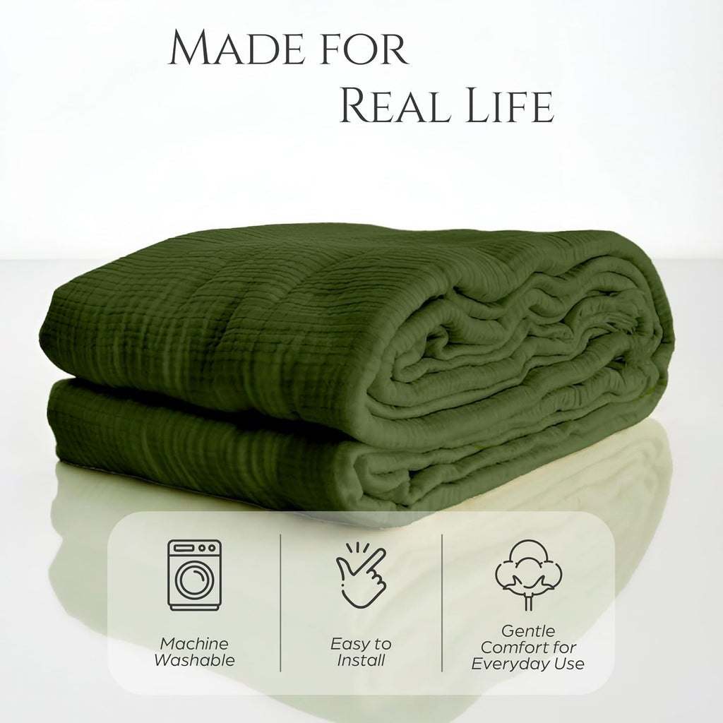 Washable Sofa Cover%100 Pure Cotton, Green Couch Covers for Loveseat, Futon, Sofa, Sectional L Shape, U Shape, 4 Layered Natural Muslin Cloud Like Boho Couch Cover (Green, 70x118/177x300cm)