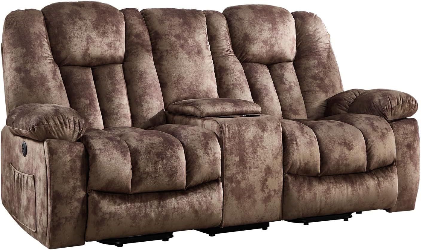 CANMOV Power Loveseat Recliner, Power Lift Recliner Sofa for Living Room, Electric Reclining Loveseat with Storage Console,Hidden Cup Holders, 2 Seat,Brown