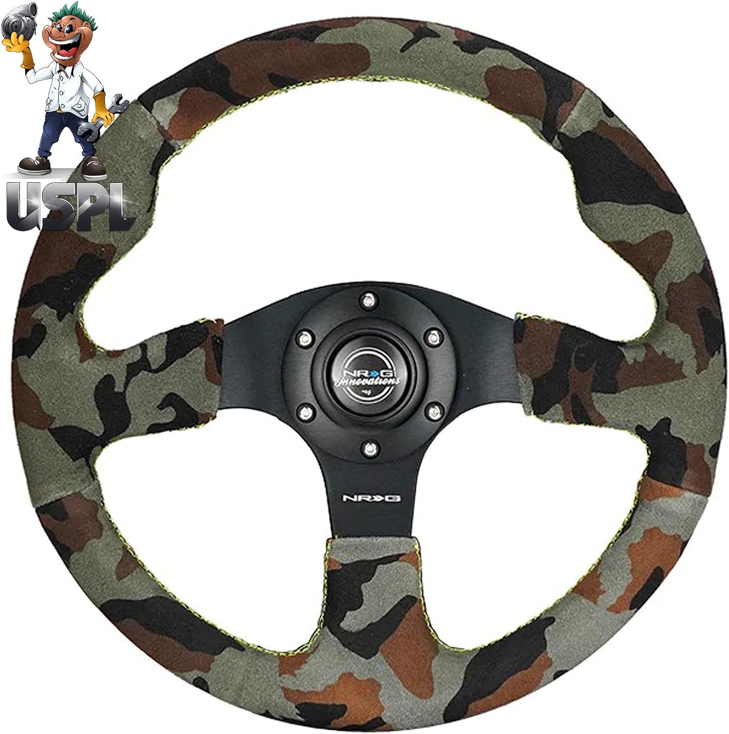 New NRG Innovations Reinforced Series Steering Wheel RST-012S-CAMO + U.S. Performance Lab Air Freshener