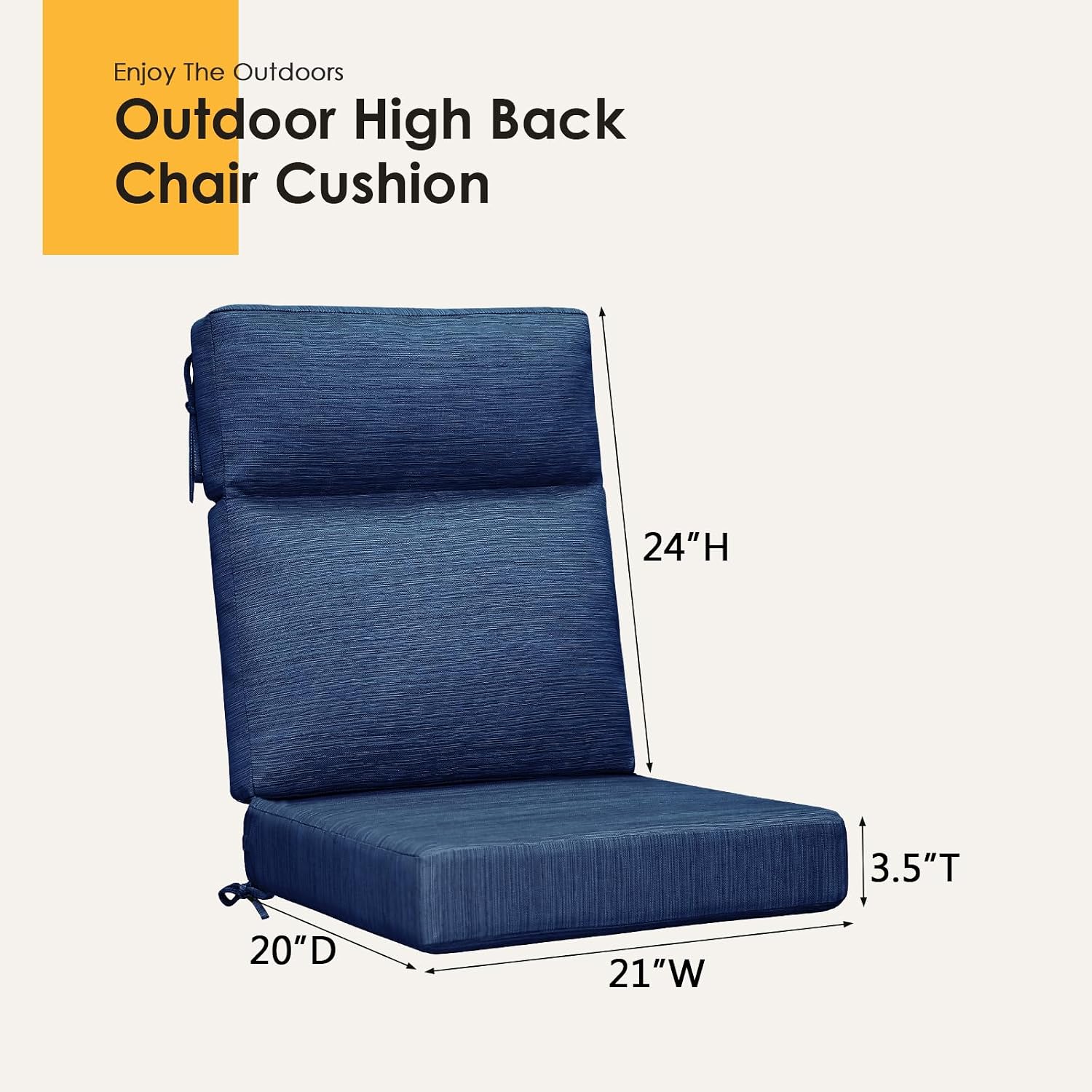 Outdoor High Back Chair Cushion, 2 Pack 44x21 inches Patio Chair Cushions Water Repellent Rocking Cushions Indoor Furniture Seat Pad, Navy