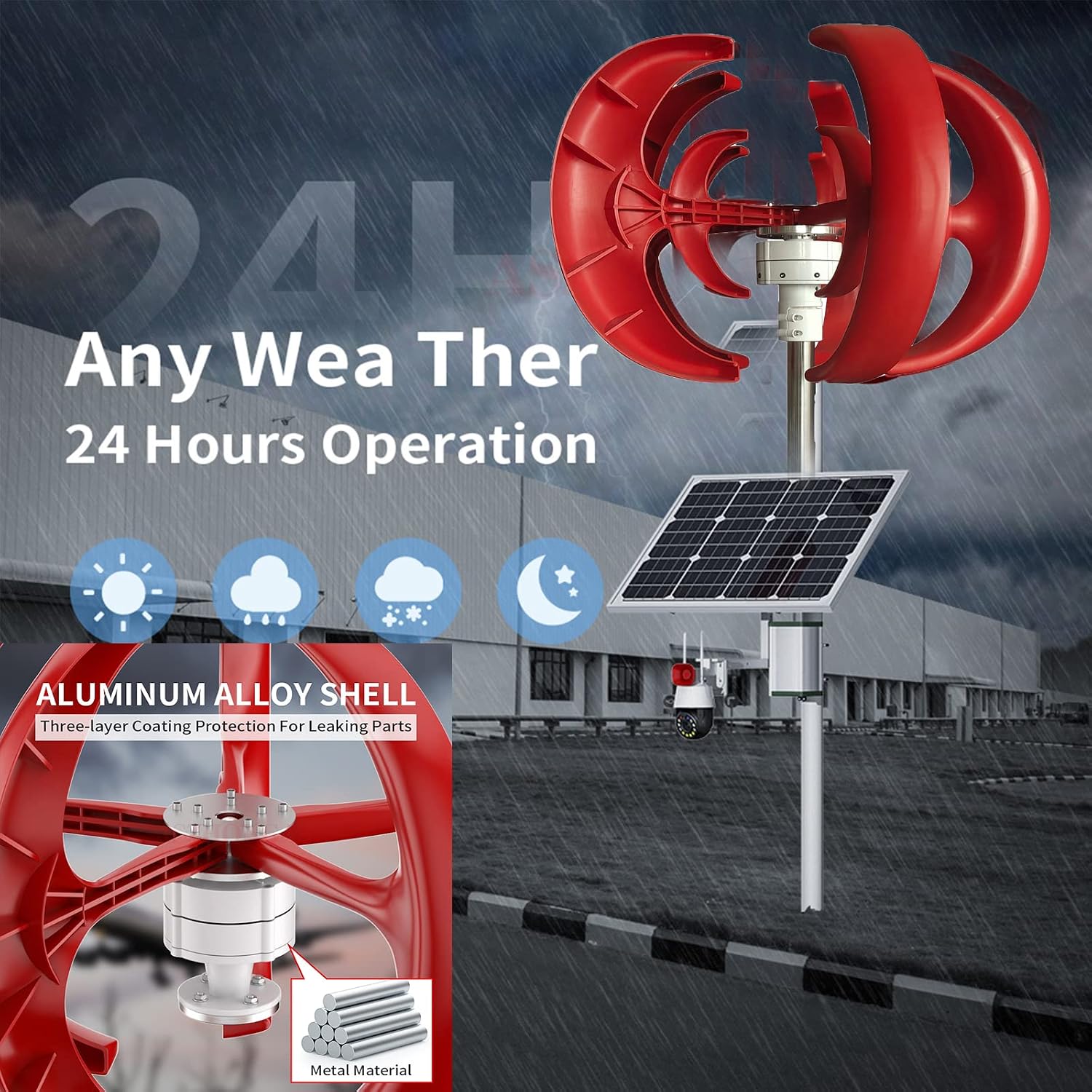 Wind Turbine Generator, 600W-1000W DC 24V 5 Blades Lantern Motor Vertical Axis Windmill with Controller for Garden Home(Low Noise)
