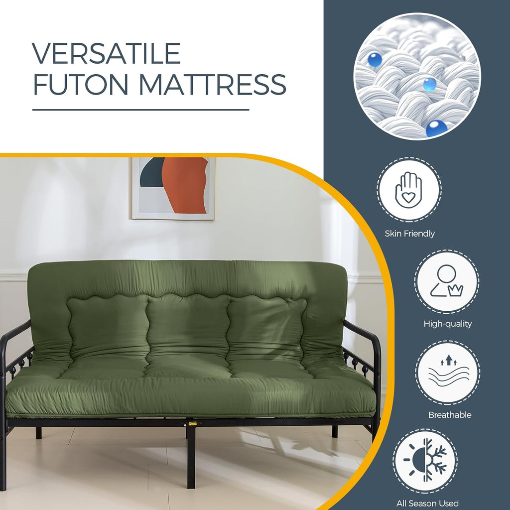 MAXYOYO 6' Extra Thick Japanese Floor Mattress Futon Mattress, Foldable Tatami Pad for Adults, Roll Up Floor Mat for Living Room Guest Room RV, Green, Full