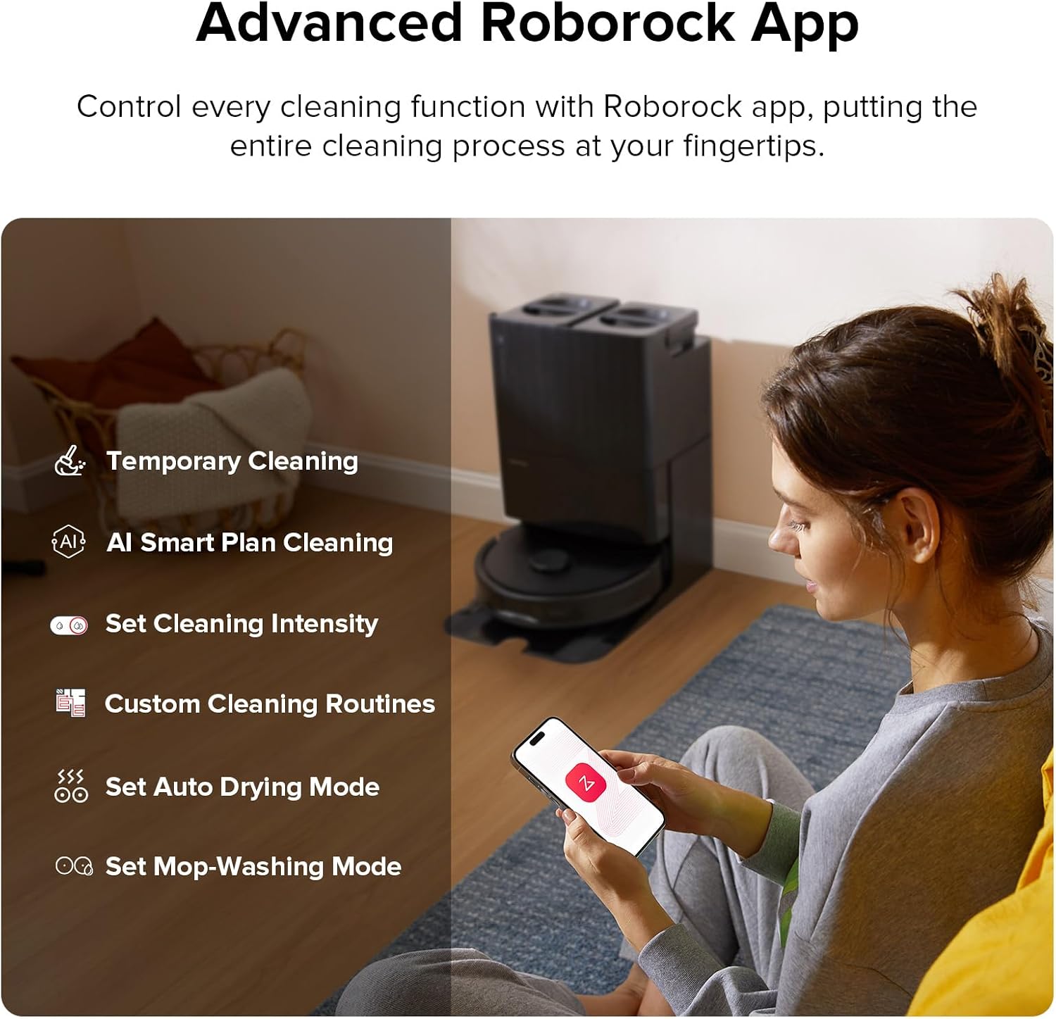 roborock Qrevo Plus Robot Vacuum and Mop with FlexiArm Design Edge Mopping, Self-Emptying, 10 mm Liftable Mops, Auto Mop Washing & Drying, Reactive Tech Obstacle Avoidance, 7,000 Pa Suction, Black