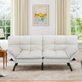 MUUEGM 71' Futon Sofa Bed, Modern Convertible Loveseat Sleeper, Faux Leather Couch with Adjustable Back & Arms for Small Spaces, Office & Apartment - Ivory