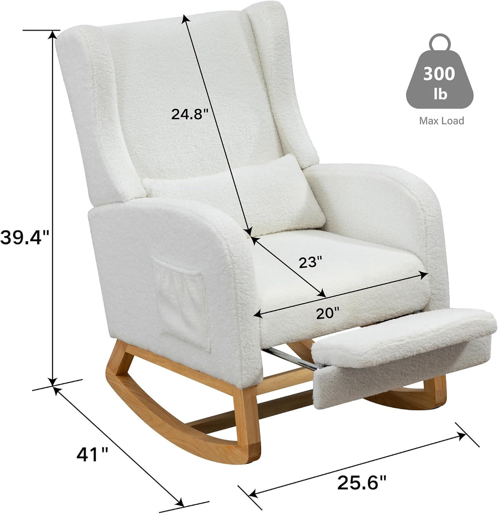 Chifee & Vingol Rocking Chair Nursery with Foot Rest & Pillow,Sherpa,White