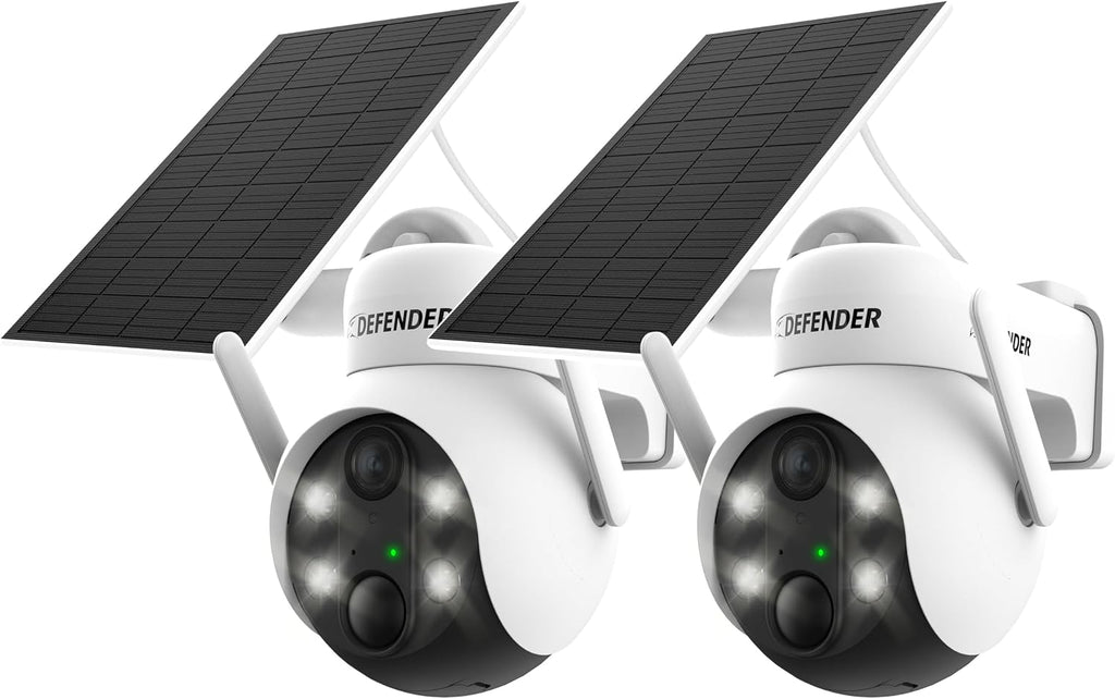 Defender Solar Powered Security Camera | 4K/8MP AI Everwatch PTZ | Wireless Outdoor Camera | Night Vision | AI Tracking Camera | Two-Way Talk | Motion Sensor | IP65 Rated | No Monthly Fees | Pack of 2