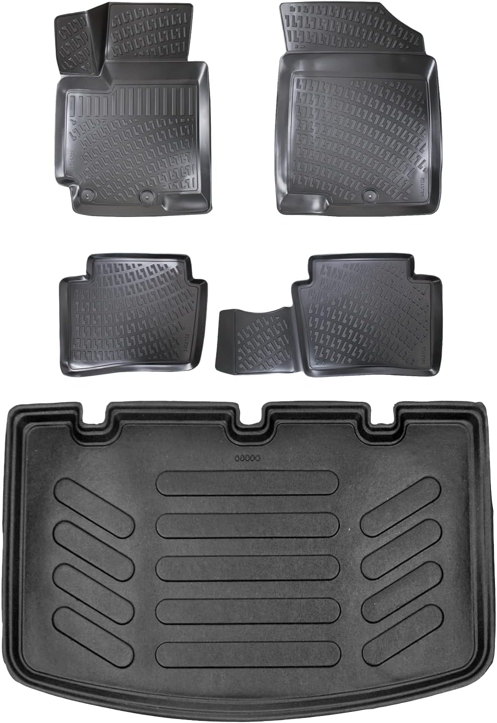 Floor Mats & Cargo Liner fits Kia Rio 2012-2017 Space Saver (Thin) Spare Tire, Custom Fit All-Weather TPE Floor Liners, 3D Laser Measured, Waterproof, Durable, Black (Front, Rear & Cargo Set)
