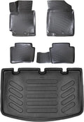 Floor Mats & Cargo Liner fits Kia Rio 2012-2017 Space Saver (Thin) Spare Tire, Custom Fit All-Weather TPE Floor Liners, 3D Laser Measured, Waterproof, Durable, Black (Front, Rear & Cargo Set)