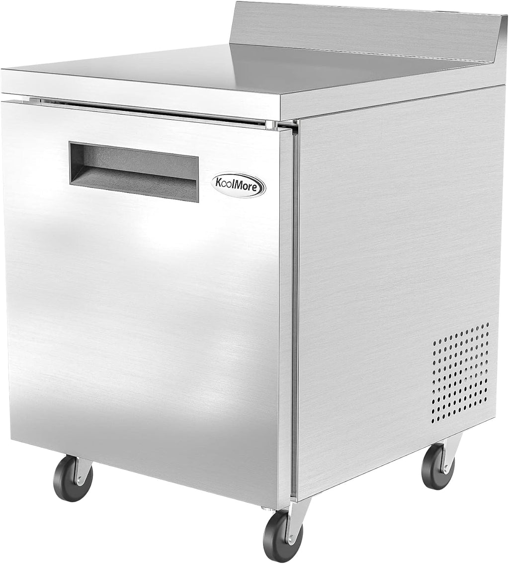 KoolMore 27' Stainless Steel Worktop Commercial Freezer with 3 1/2' Backsplash - 6.3 cu.ft