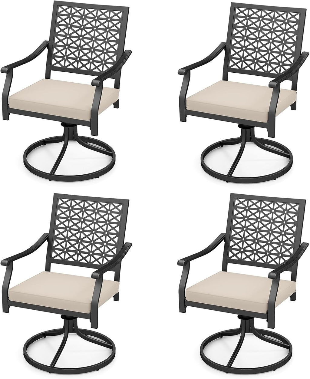 Giantex 4 Pieces Swivel Outdoor Chairs, Set of 2 Patio Dining Rocking Chairs with Soft Cushions, Round Steel Base, Porch Garden Backyard Lawn Poolside Beige