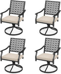 Giantex 4 Pieces Swivel Outdoor Chairs, Set of 2 Patio Dining Rocking Chairs with Soft Cushions, Round Steel Base, Porch Garden Backyard Lawn Poolside Beige