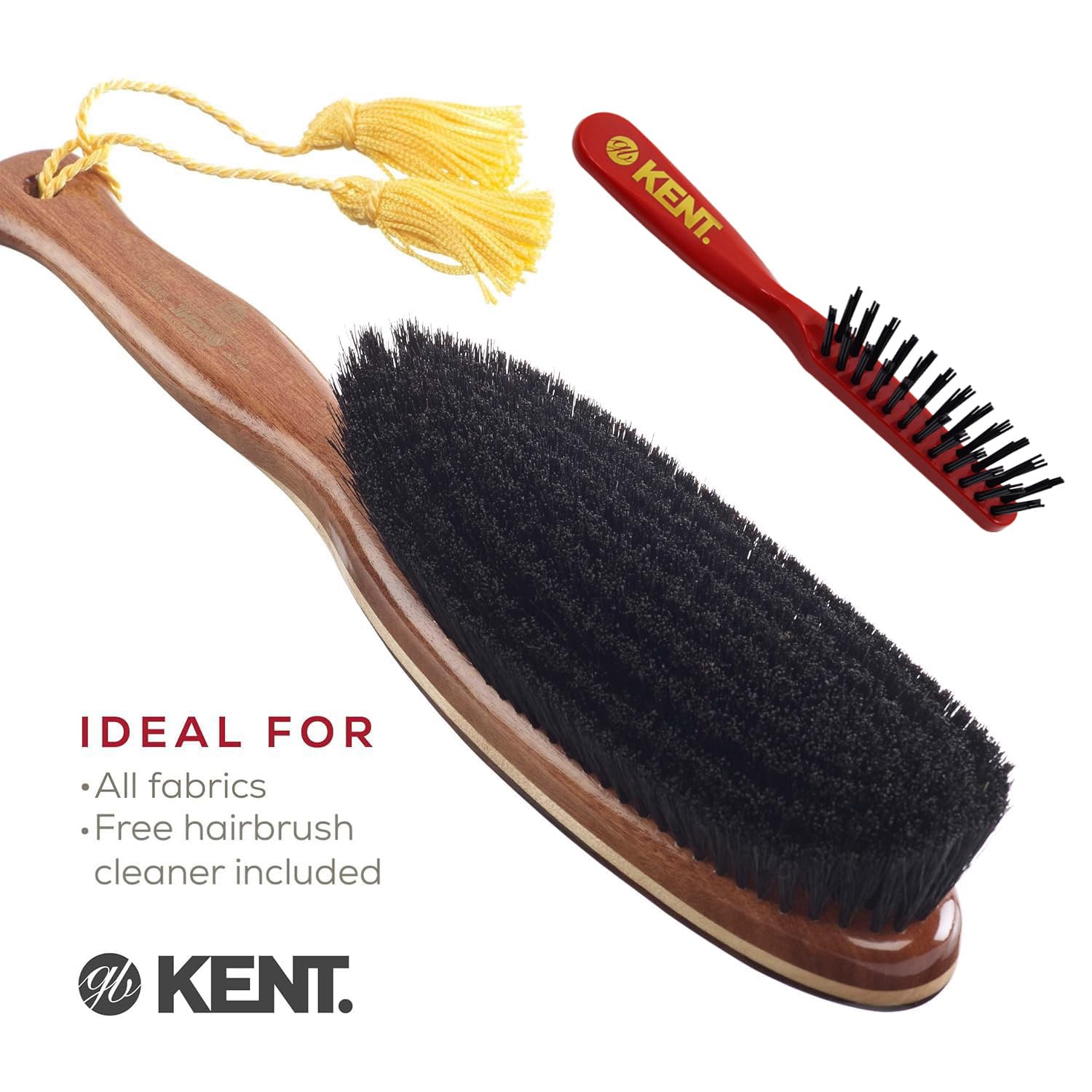 KENT CR8 Clothes Brush, 100% Natural Black Boar Bristle Lint Remover for Cashmere, Wool, and Silk for Keeping Fabrics Free from Fibres, Fluff and Pet Hair. Luxury Three Veneered Woods. Made in England