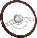 15.5'' Billet Half Wrap 9 Bolts Steering Wheel with 2'' Dish and Horn Button(Walnut Wood)