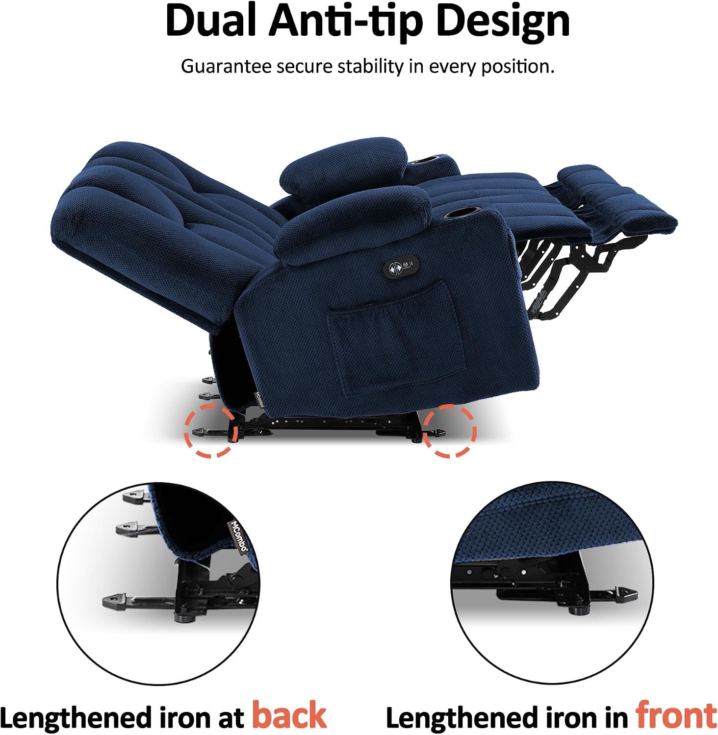 MCombo Zero Gravity Power Loveseat Sofa, Heat and Massage, Reclining Loveseat for Living Room, Fabric 6035SET (Navy Blue, Loveseat)