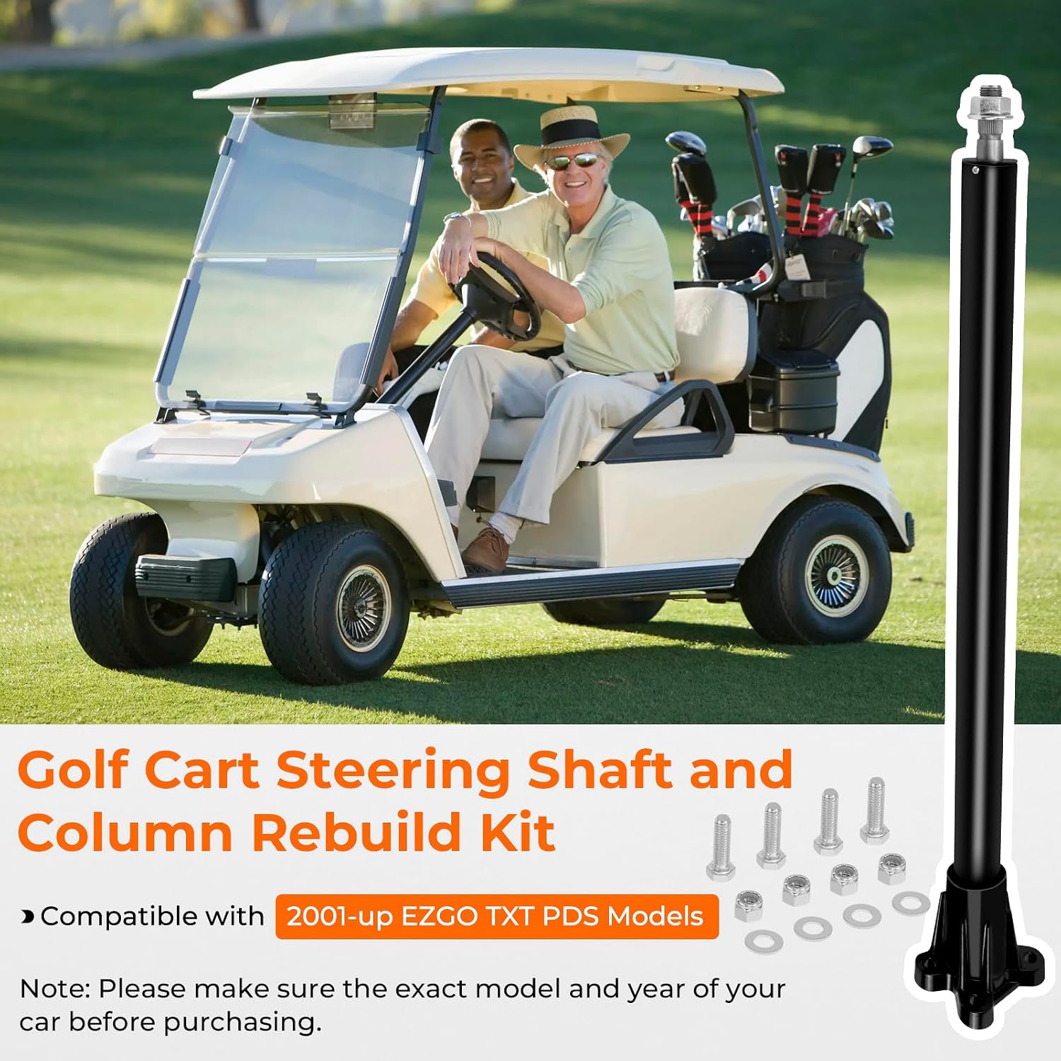 Golf Cart Steering Shaft and Column Rebuild Kit 70607-G01 Compatible with EZGO TXT Golf Cart 2001-up, with 4 Bolt Steering Mount, Replace for 70610-G01, 70610-G02