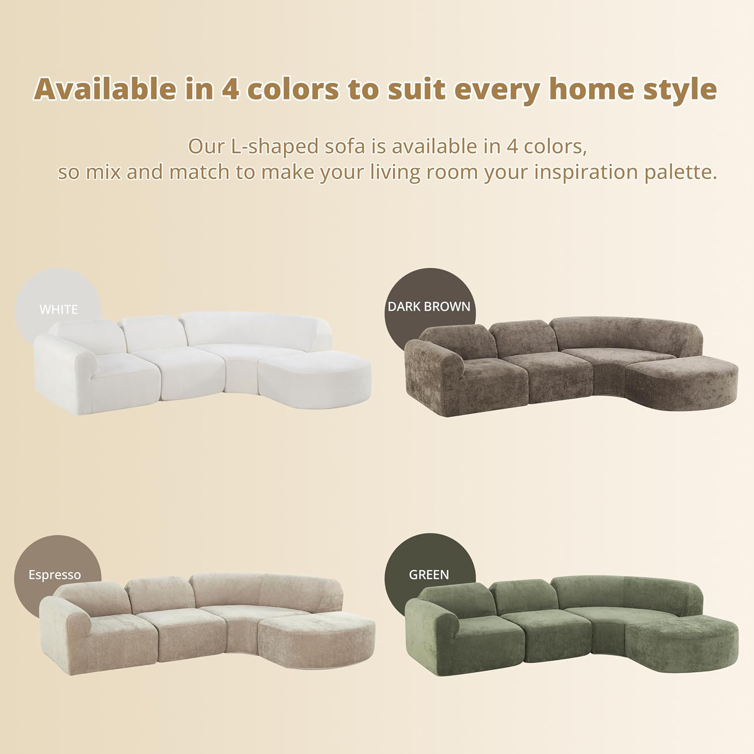 Merax Modern Curved Sectional Sofa with Ottoman, Couch 4-Piece Set High-Density Compressed Sponge, Fully Assembled, Right Hand Facing, Plush Deep Seat for Living Room, Lounge, Apartment, Espresso