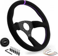 DND Performance Interior's Suede Touring Steering Wheel / 350mm Diameter and 50mm Depth / 6x70mm Bolt Pattern/DND Suede Touring Wheel with Horn Button Included (Colored Stitching) (Purple)