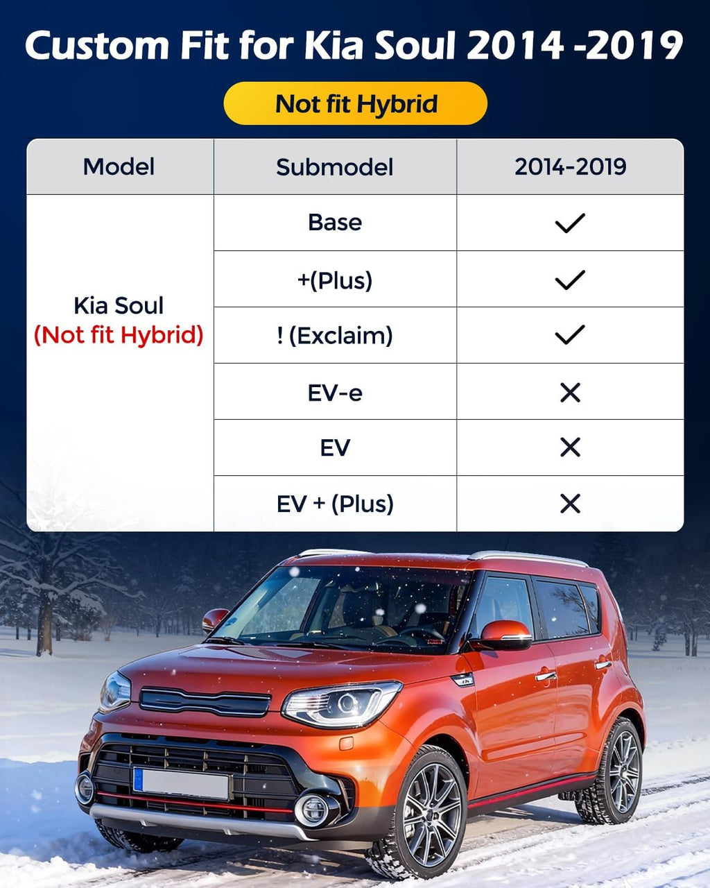 Floor Mats for Kia Soul 2014-2019: 4 PCS All Weather Cargo Liner Custom Fit for Soul (Not for Hybrid) 2014 2015 2016 2017 2018 2019, TPE Rubber Carpet Trunk Rugs Interior Protection Accessories