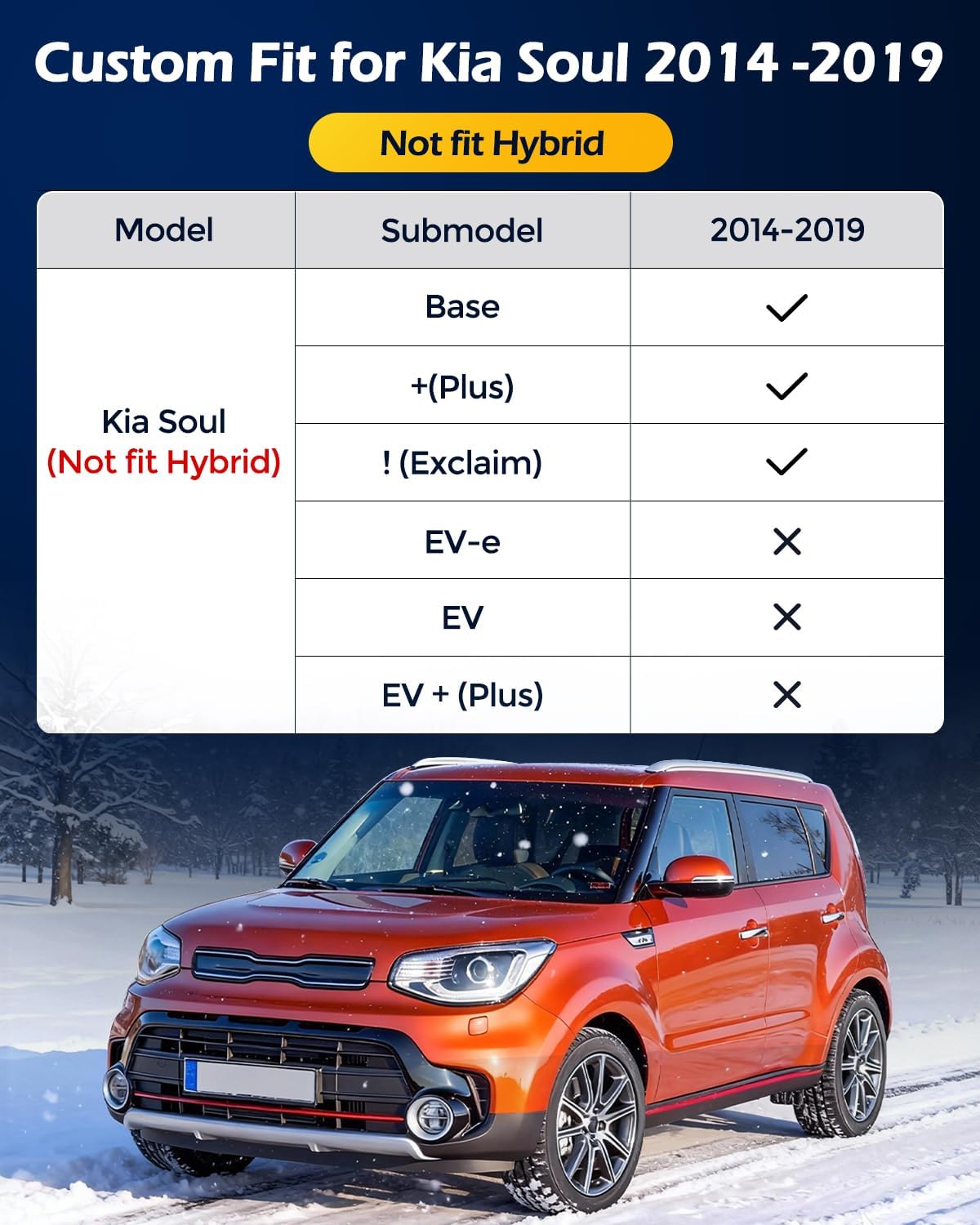 Floor Mats for Kia Soul 2014-2019: 4 PCS All Weather Cargo Liner Custom Fit for Soul (Not for Hybrid) 2014 2015 2016 2017 2018 2019, TPE Rubber Carpet Trunk Rugs Interior Protection Accessories