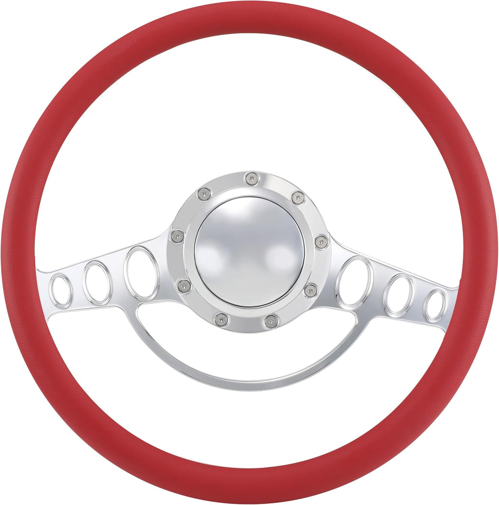 15.5'' Billet Half Wrap 9 Bolts Steering Wheel with 2'' Dish and Horn Button(Red)