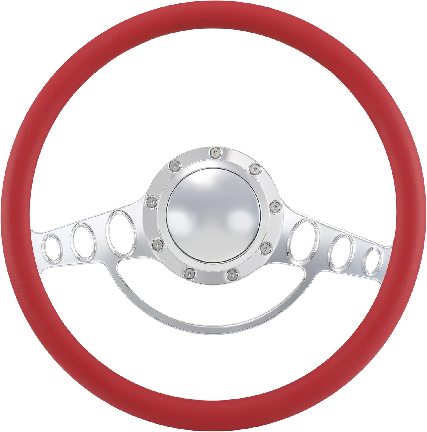 15.5'' Billet Half Wrap 9 Bolts Steering Wheel with 2'' Dish and Horn Button(Red)