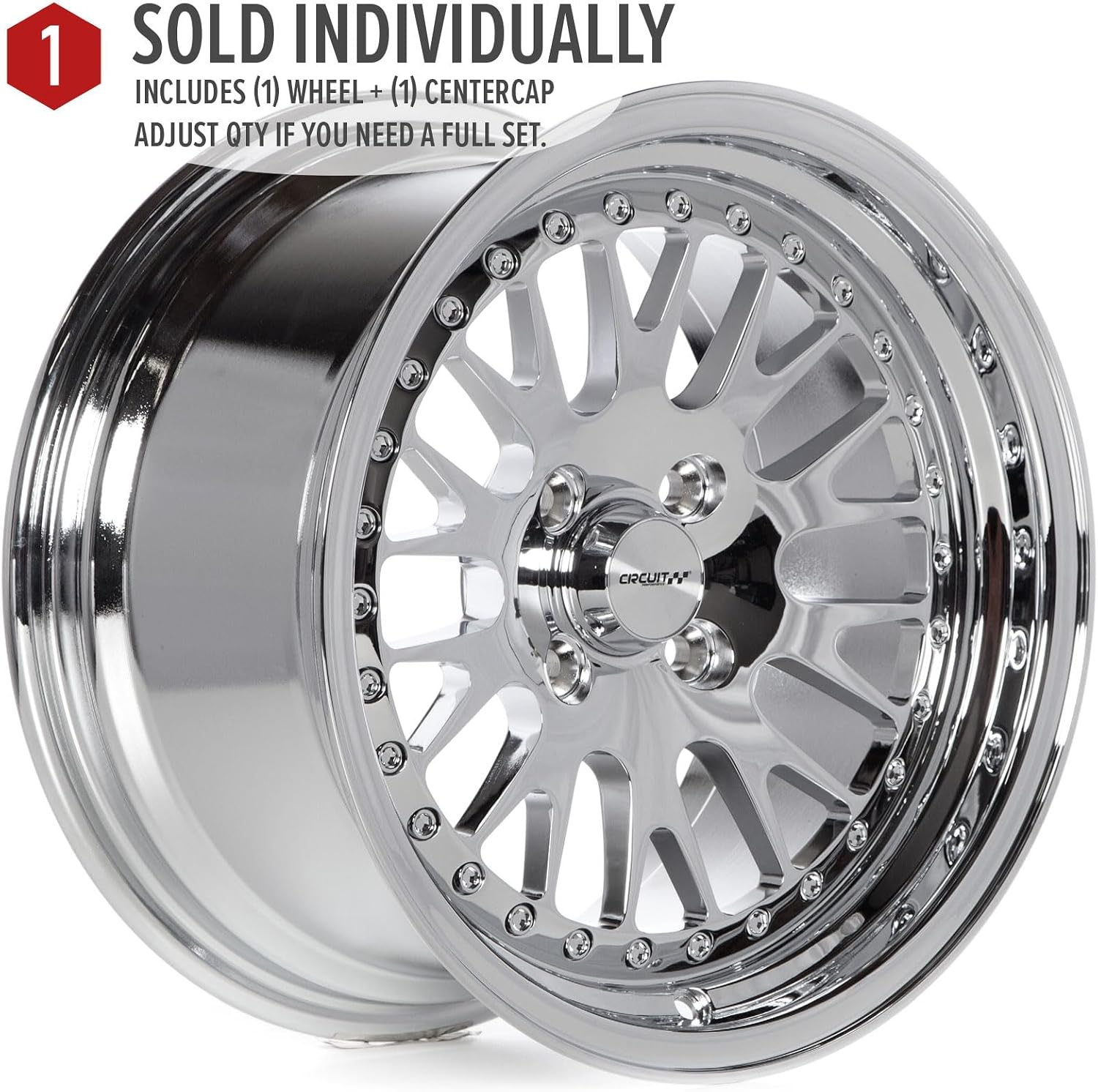 Circuit Performance CP21 15×8 Chrome Wheel 4×100 [+25mm] compatible with Honda Civic EK EG, Acura Integra, BMW E30, Mazda Miata