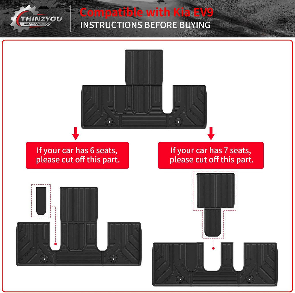 Floor Mats Compatible with 2024 2025 2026 Kia EV9 6&7 Seats Cargo Liner Cargo Mat Trunk Mat Trunk Liner Back Seat Cover Protector EV9 Accessories (Floor Mats+Trunk Mat with Backrest Mat)