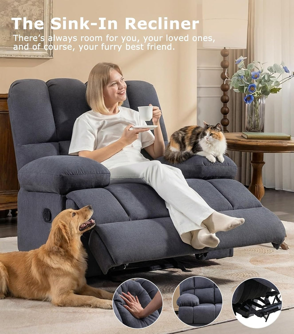 WILLOVE Oversized Rocker Recliner Chair Rocking Recliners Overstuffed Soft Big Man Manual Recliner Extra Large Living Room Chair 350 LBS Capacity, Grey, XL