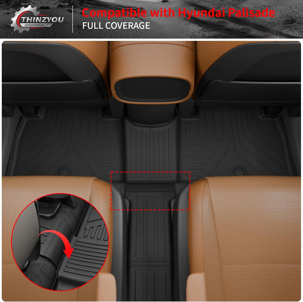 Floor Mats Compatible with 2026 Hyundai Palisade Gas 7 Seats Captain Chairs Cargo Mat Trunk Mat TPE Back Seat Cover Protector Palisade Accessories (Trunk Mat with Backrest Mats+Floor Mats)