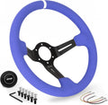 DND Performance Interior's Full Color Suede Race Wheel / 350mm Diameter and 75mm Depth / 6x70mm Bolt Pattern/Suede Racing Steering Wheel with Horn Button Included (Blue)