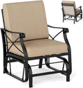 Giantex Outdoor Glider Rocking Chair, Patio Glider with Thick Removable Seat and Back Cushion, Non-Slip Foot Pads, Heavy-Duty Metal Frame, Outdoor Swing Rocking Chairs for Porch, Garden, Yard, Lawn