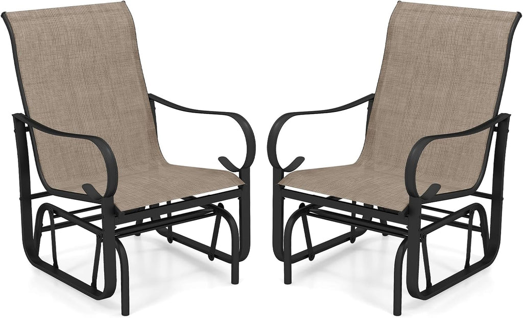 Tangkula Patio Glider Chairs Set of 2, Outdoor Swing Rocking Chairs w/Ergonomic Backrest & Breathable Mesh Fabric, Glider Rocker Chairs w/Heavy-Duty Metal Frame for Porch, Garden