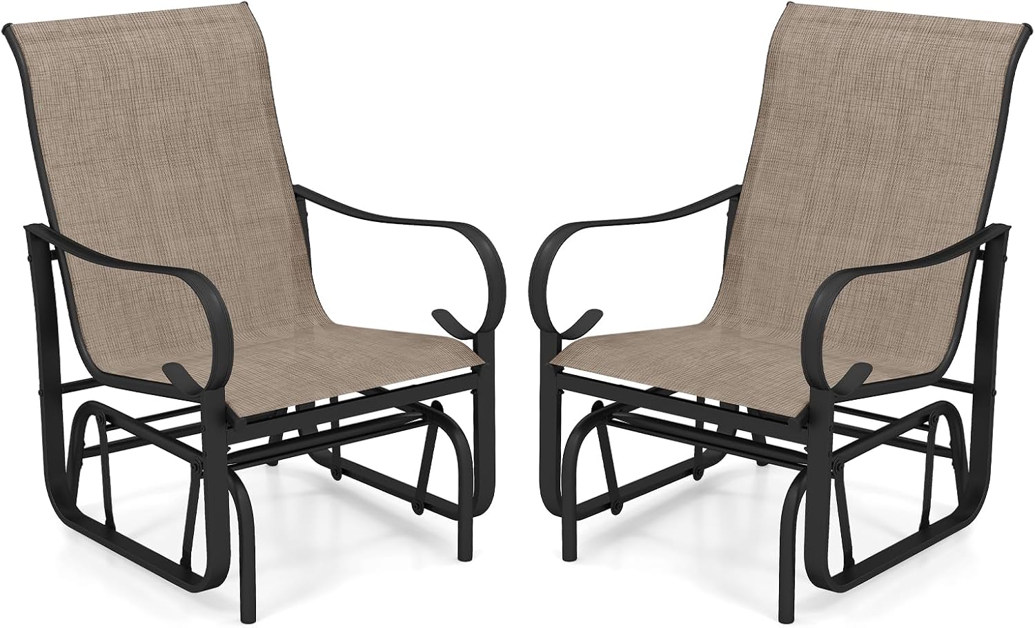 Tangkula Patio Glider Chairs Set of 2, Outdoor Swing Rocking Chairs w/Ergonomic Backrest & Breathable Mesh Fabric, Glider Rocker Chairs w/Heavy-Duty Metal Frame for Porch, Garden