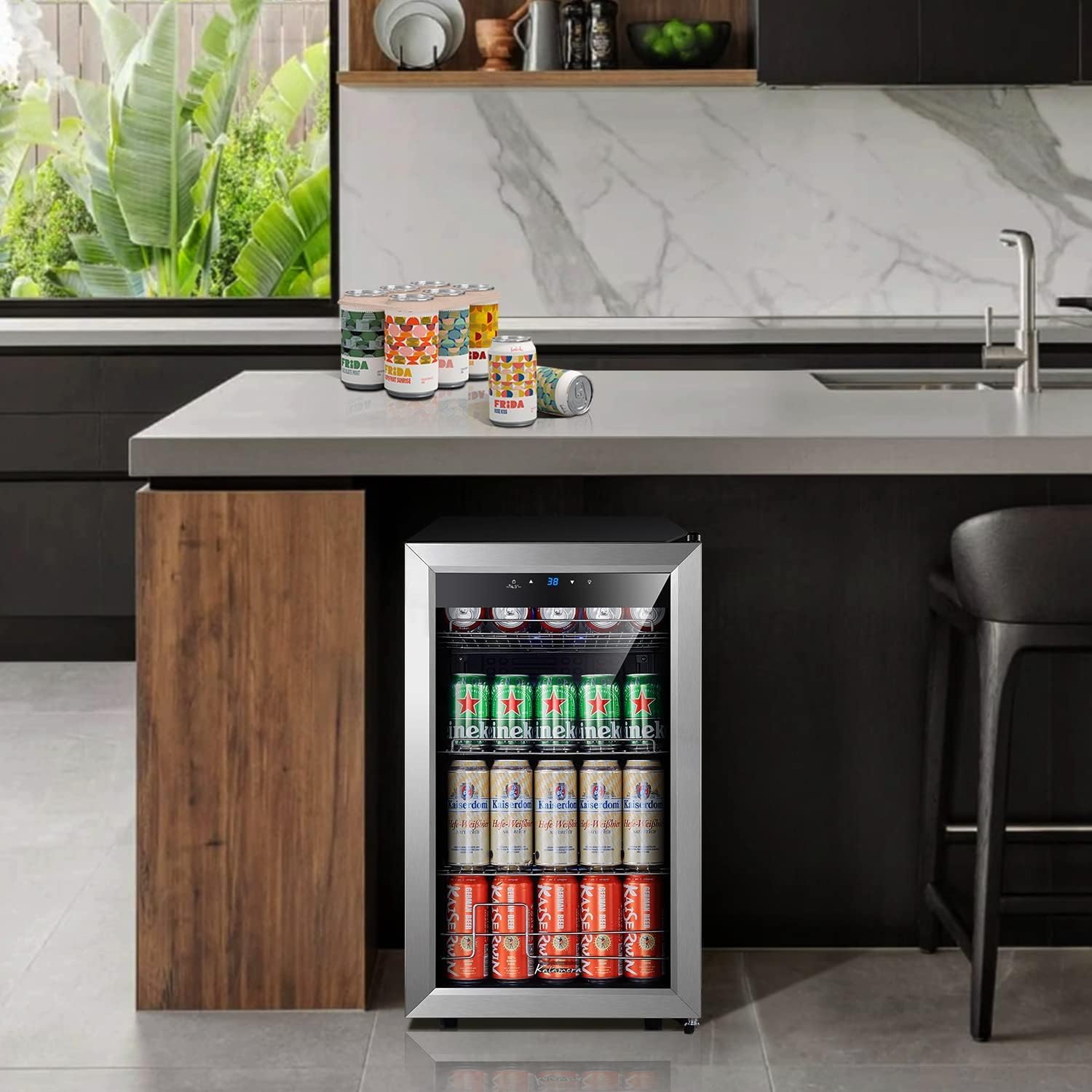 Kalamera 104 Cans Beverage Refrigerator Cooler, Mini Fridge with Glass Door for Soda Beer or Wine, Adjustable Shelves & Digital Temperature Display