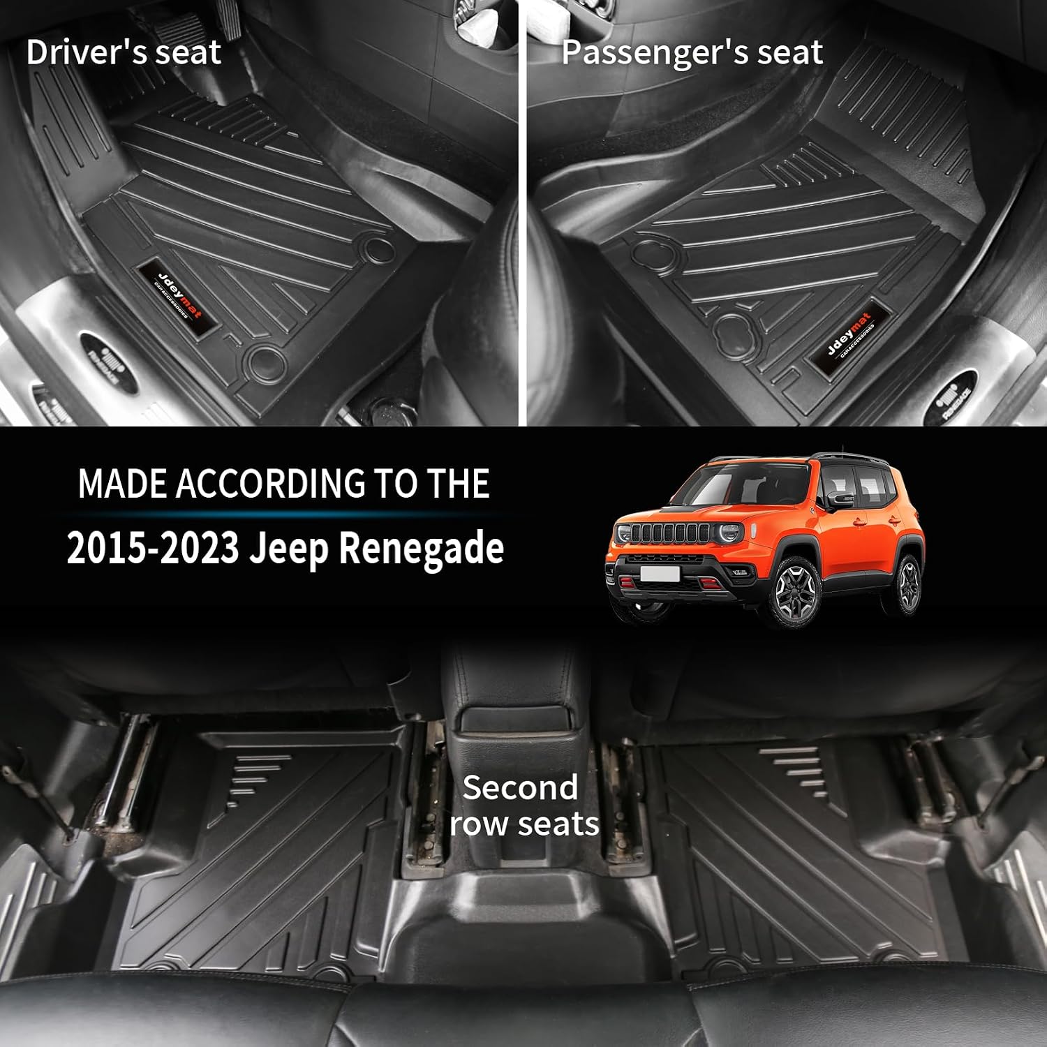Custom Fit Floor Mats & Cargo Liners Compatible for 2015-2024 2025 Jeep Renegade Accessories All Weather TPE Rubber Protection Mat Black (Floor Mats+Cargo Liner)