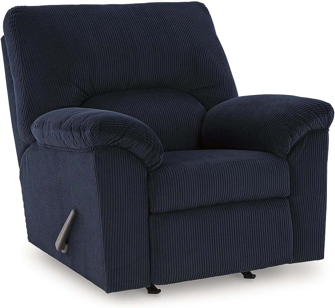Signature Design by Ashley SimpleJoy Casual Manual Rocker Recliner with Pillow-Top Arms, Blue