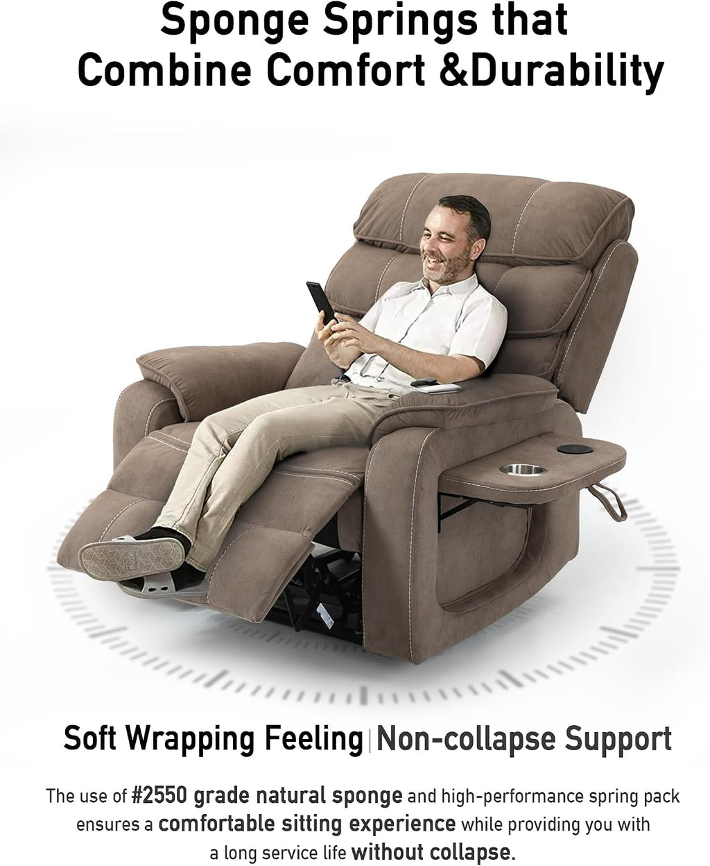 Power Lift Lazy Boy Recliner Chair, 2 Motor Flat Recliner, Nursing Lift Chair with Massage and Lumbar Heating, Adult Power Recliner with Side Pockets, Folding Table, Remote Control
